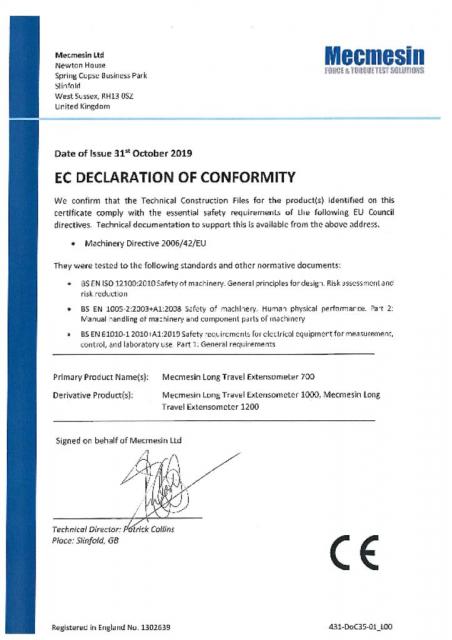 EC合规声明，MLTE长行程延长计700、1000和1200