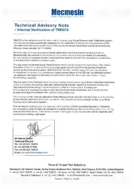 技术咨询报告和校准证书for TM0373-02