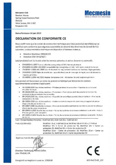 宣言de conformite CE，最多10-i；25-i;50-i;最多10 x;25-x;50-xt et et carter de Protection