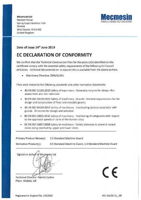 EC合格声明，单列标准连锁保护
