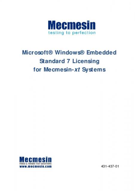 Mecmesin-xt系统的Microsoft Windows嵌入式标准7许可BOB体育最新下载安装